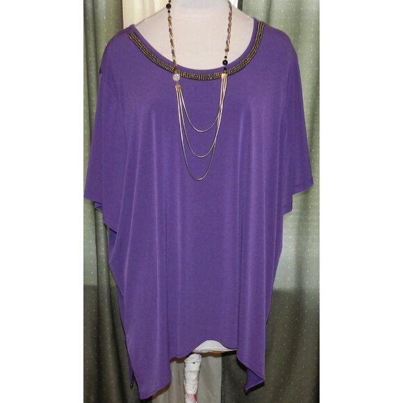 Maggie Barnes size 5X slinky stretch blend deep purple top beaded neckline - Picture 1 of 4